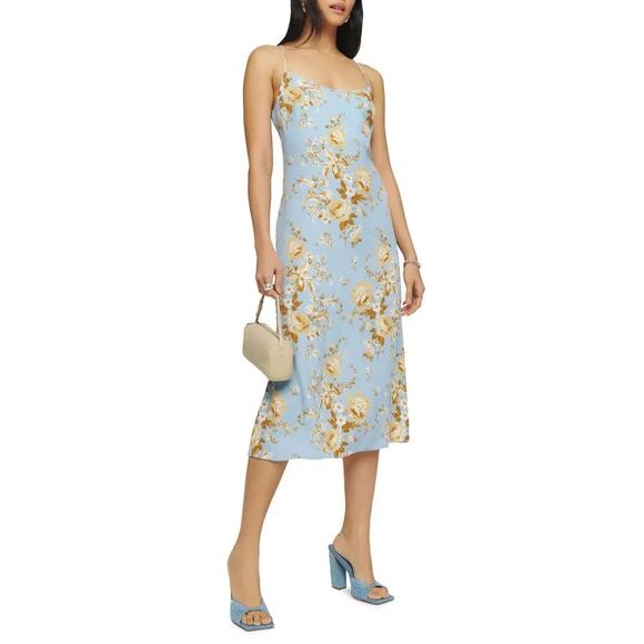 NEW Reformation Dover Midi Dress Light Blue - Picture 9 of 9